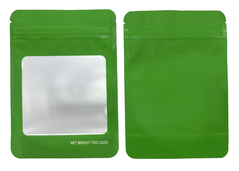 7g Blank Square Window Mylar Bag – Premium Packaging (Green) SMBW-7G-009