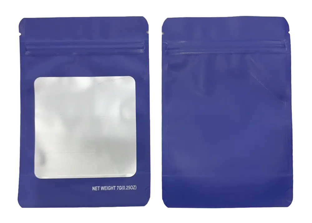 7g Blank Square Window Mylar Bag – Premium Packaging (Purple) SMBW-7G-011