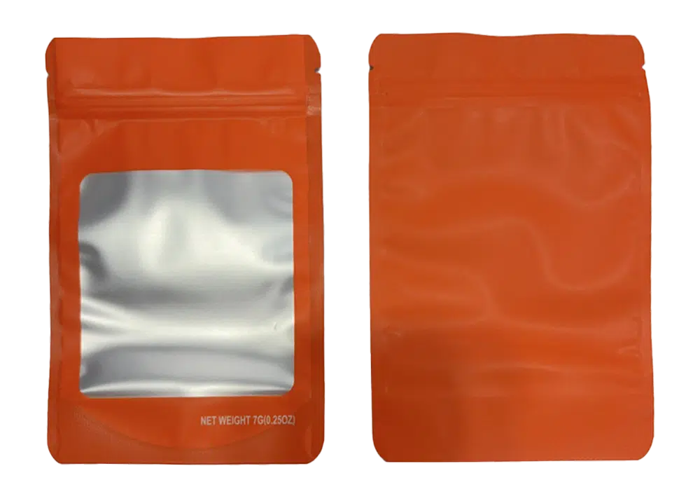 7g Blank Square Window Mylar Bag – Premium Packaging (Orange) SMBW-7G-012