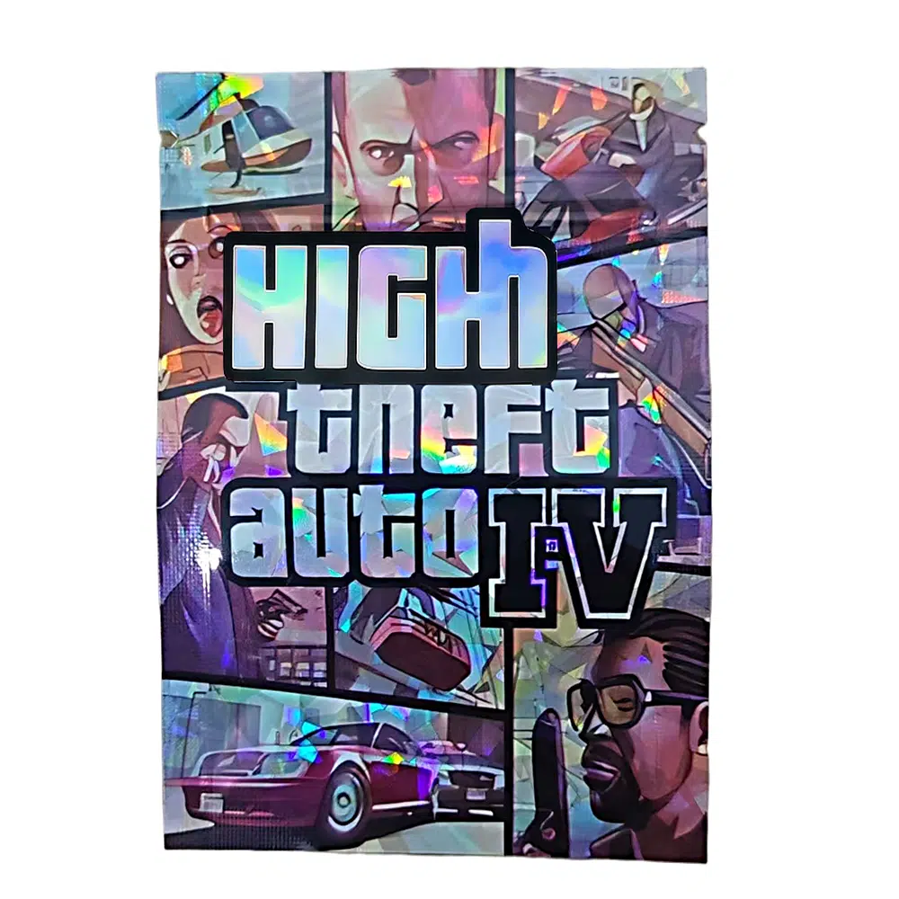 1 Gram Stock Mylar Bag – Premium Smell-Proof Flower Packaging – High Theft Auto IV (100 Count) WSMB-1G-025