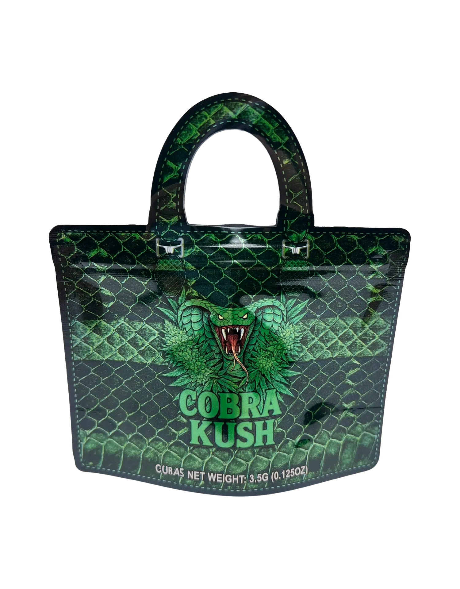 3.5g Handbag Shaped Mylar Bag (50 Count) Cobra Kush – HBMB-35-015