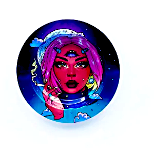ASH004 Tin Ashtray 5.5″x5.5″ Get Lost Pink Hair Third Eye Girl