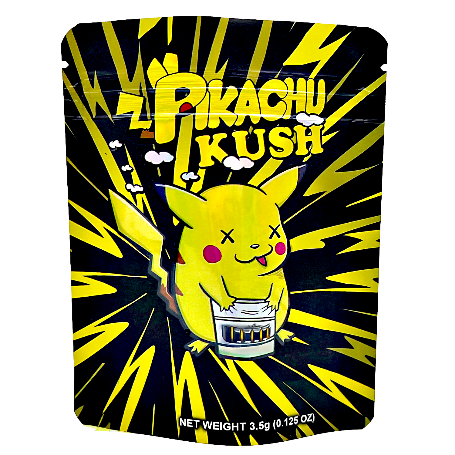 3.5 Gram Mylar Bag – Premium Smell-Proof Packaging – Pikachu Kush (50 Count) CMB-35G-075