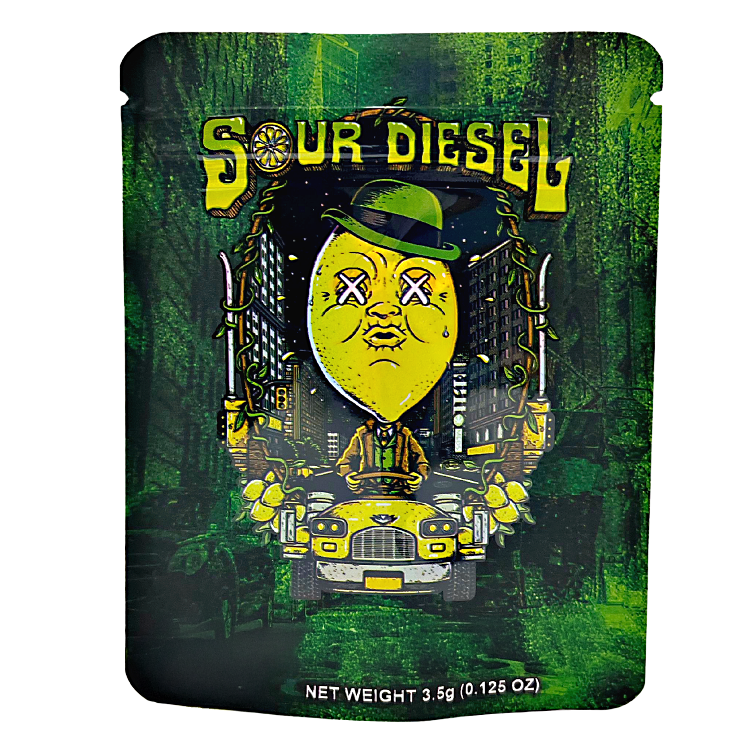 3.5 Gram Mylar Bag – Premium Smell-Proof Packaging – Sour Diesel Lemon (50 Count) CMB-35G-090