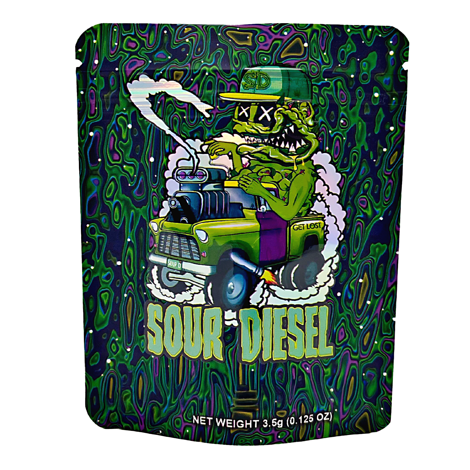 3.5 Gram Mylar Bag – Premium Smell-Proof Packaging – Sour Diesel Truck (50 Count) CMB-35G-091