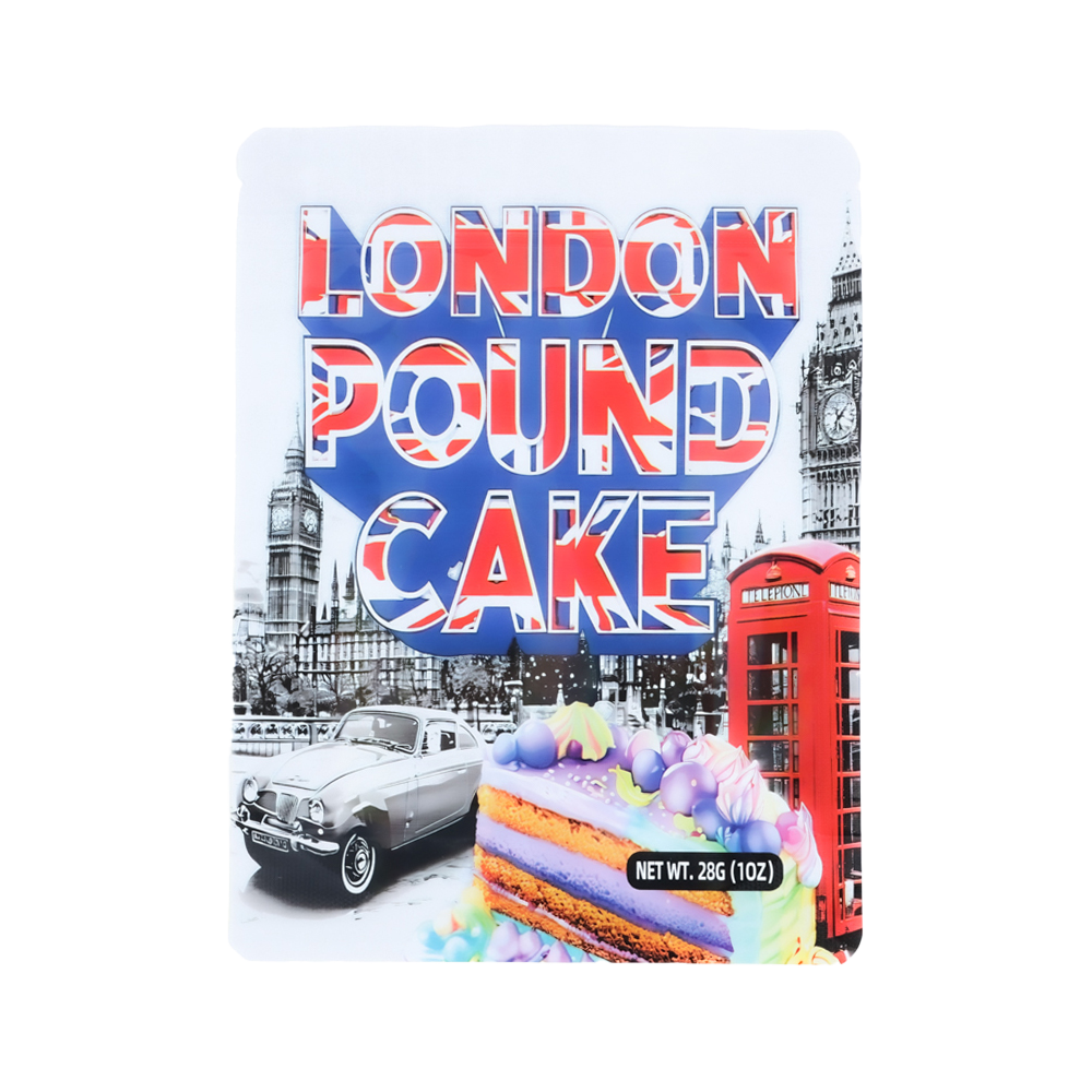 28 Gram Mylar Bag – Premium Smell-Proof Flower Packaging – London Pound Cake (50 Count) MB-28G-005
