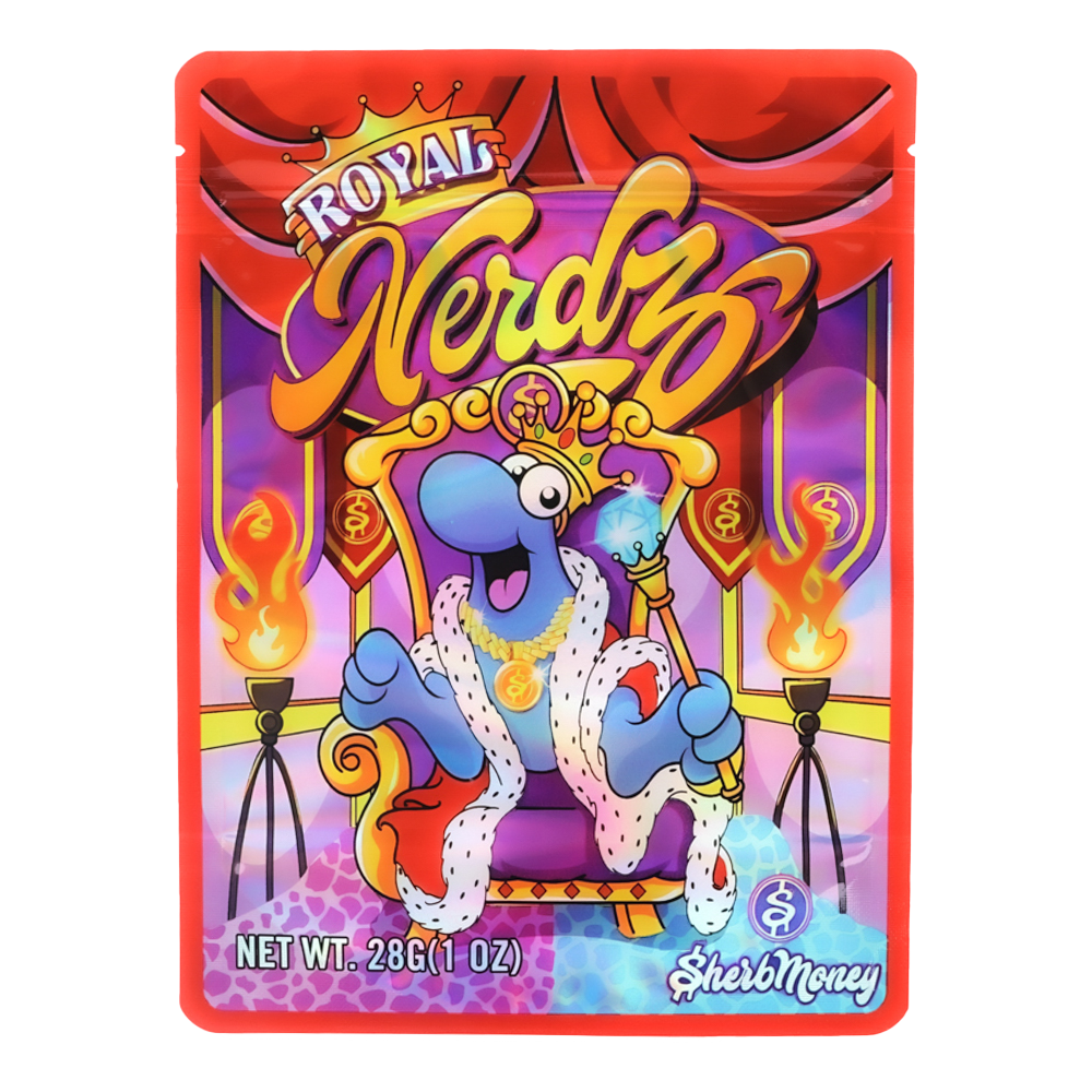 28 Gram Mylar Bag – Premium Smell-Proof Flower Packaging – Royal Nerdz (50 Count) MB-28G-017