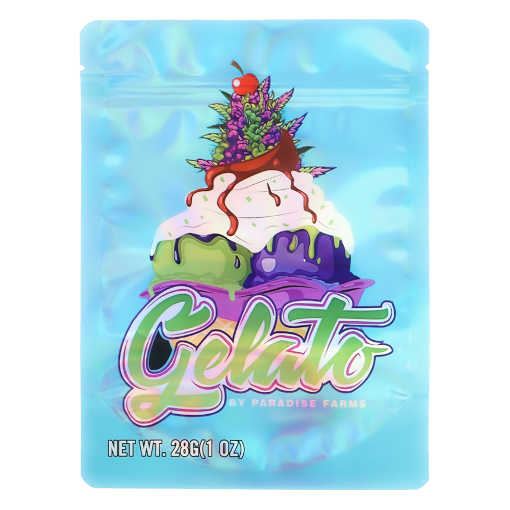 28 Gram Mylar Bag – Premium Smell-Proof Flower Packaging – Gelato By Paradise Farms (50 Count) MB-28G-030