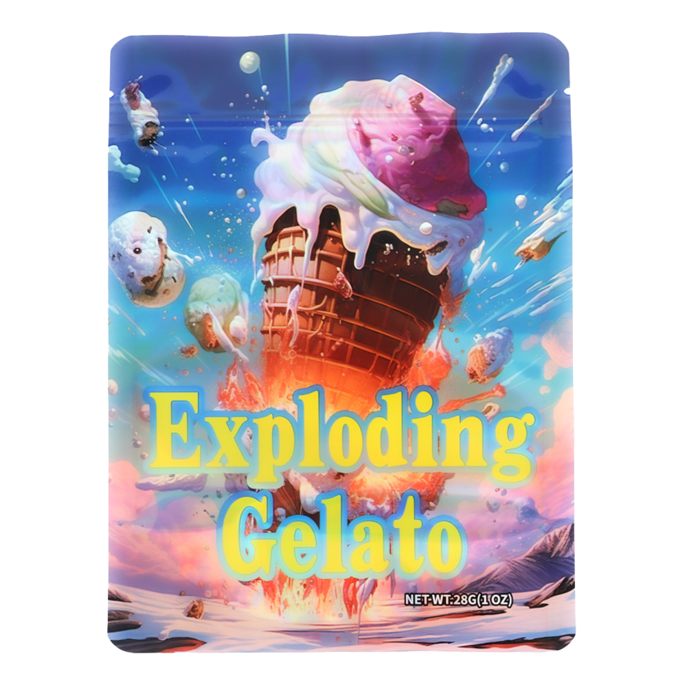 28 Gram Mylar Bag – Premium Smell-Proof Flower Packaging – Exploding Gelato (50 Count) MB-28G-032