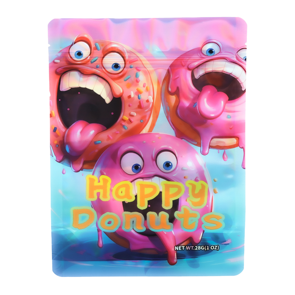 28 Gram Mylar Bag – Premium Smell-Proof Flower Packaging – Happy Donuts (50 Count) MB-28G-038