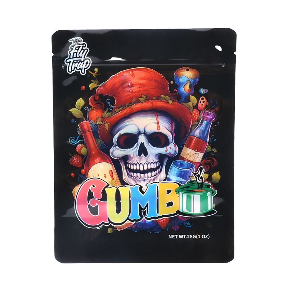 28 Gram Mylar Bag – Premium Smell-Proof Flower Packaging – Gumbo Clown Skull (50 Count) MB-28G-045