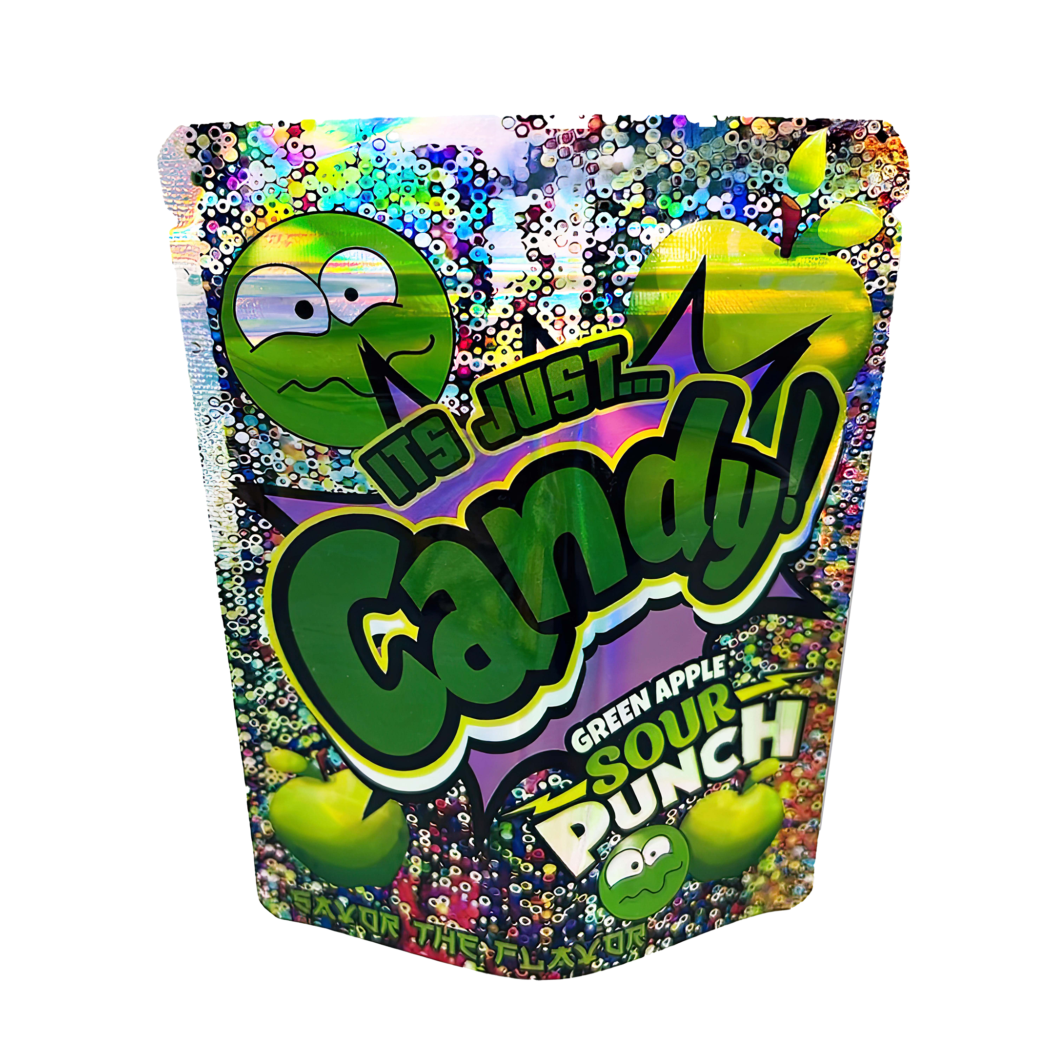3.5 Gram Mylar Bag – Premium Smell-Proof Packaging – It’s Just Candy Green Apple Sour Punch (50 Count) MB-35G-018