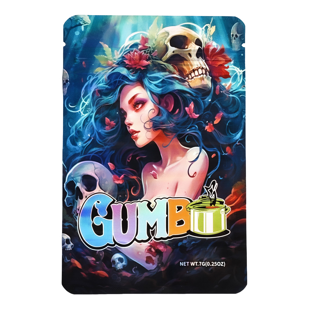 7 Gram Mylar Bag – Premium Smell-Proof Flower Packaging – Gumbo Woman and Skull (50 Count) MB-7G-027