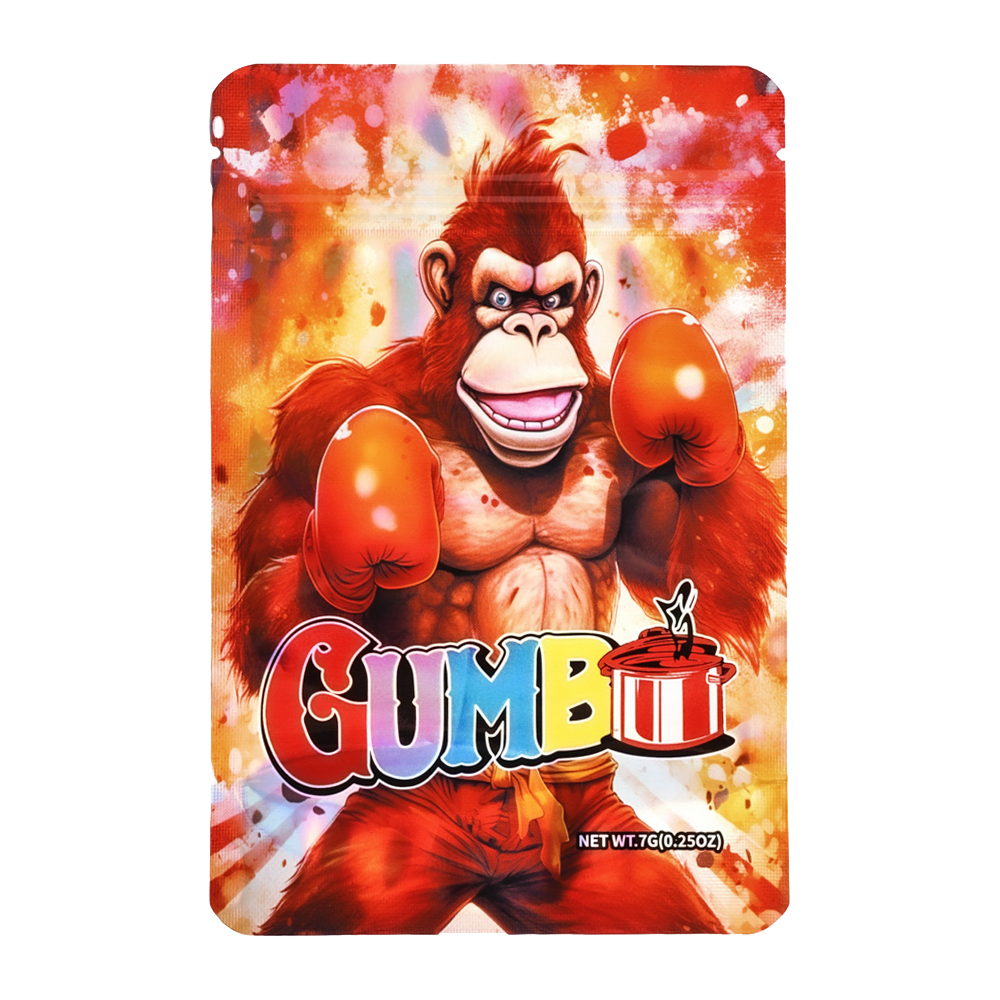7 Gram Mylar Bag – Premium Smell-Proof Flower Packaging – Gumbo Gorilla Boxing (50 Count) MB-7G-030