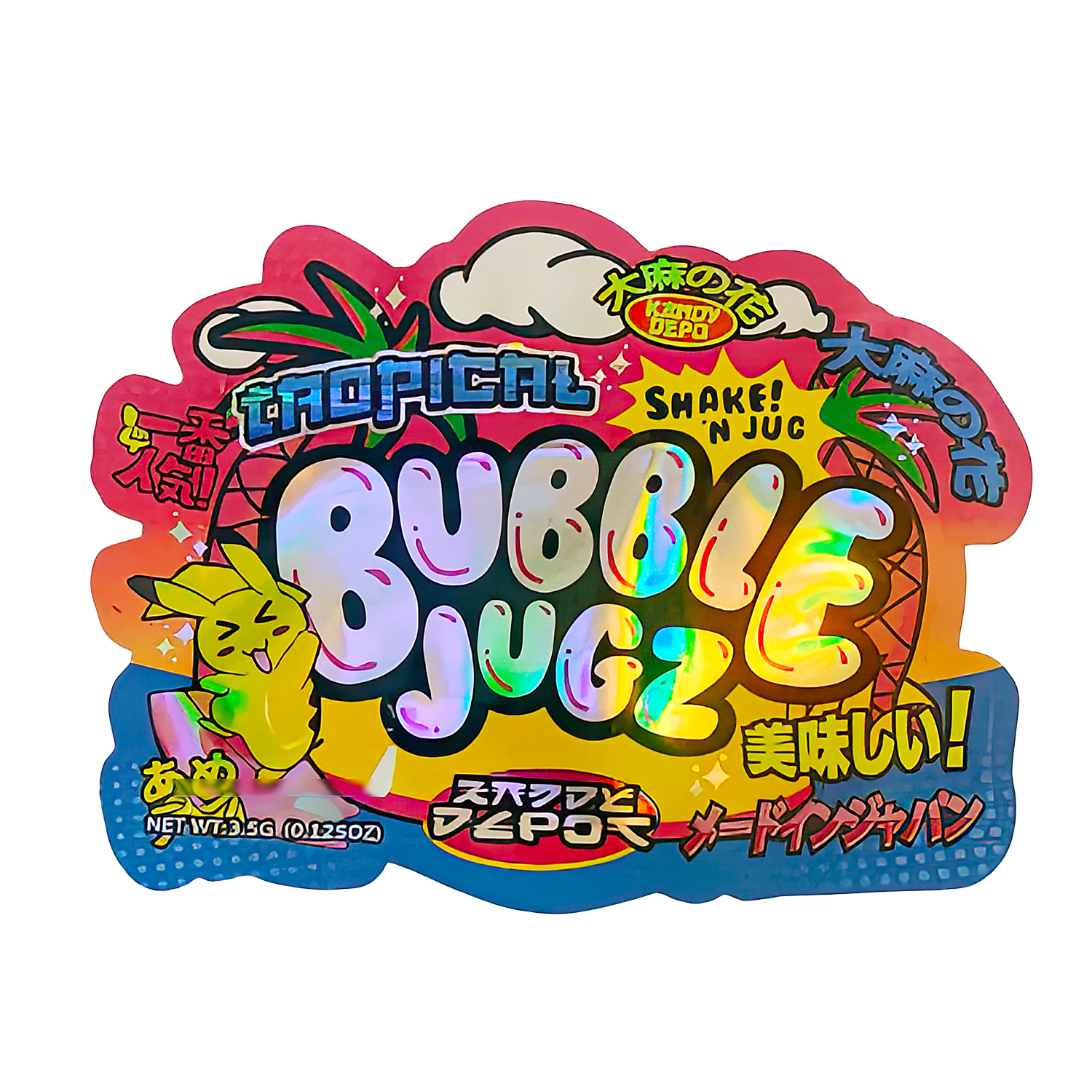 3.5g Shaped Mylar Bag (50 Count) Tropical Bubble Jugz MB35-SHAPE-026