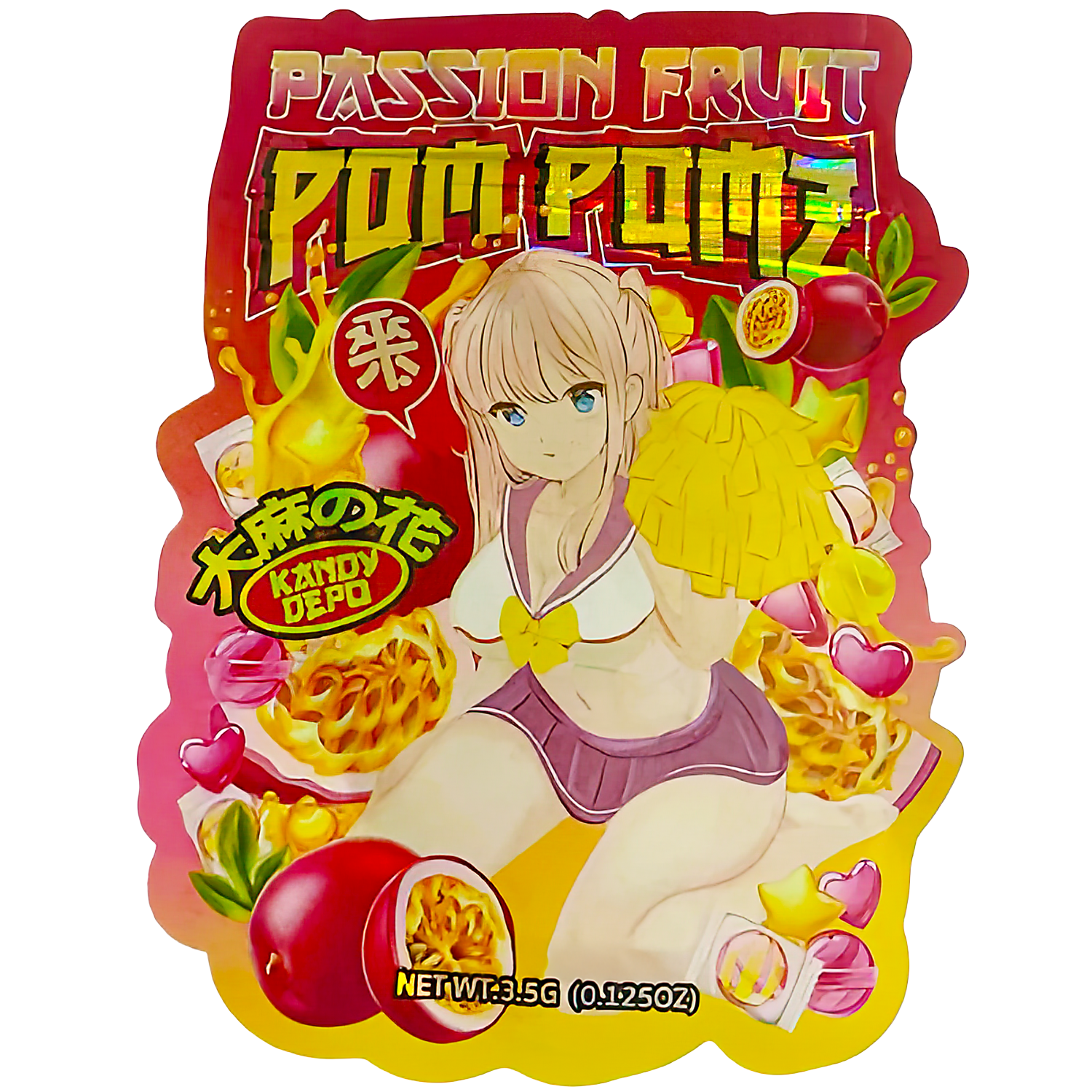 3.5g Shaped Mylar Bag (50 Count) Passion Fruit Pom Pomz MB35-SHAPE-060