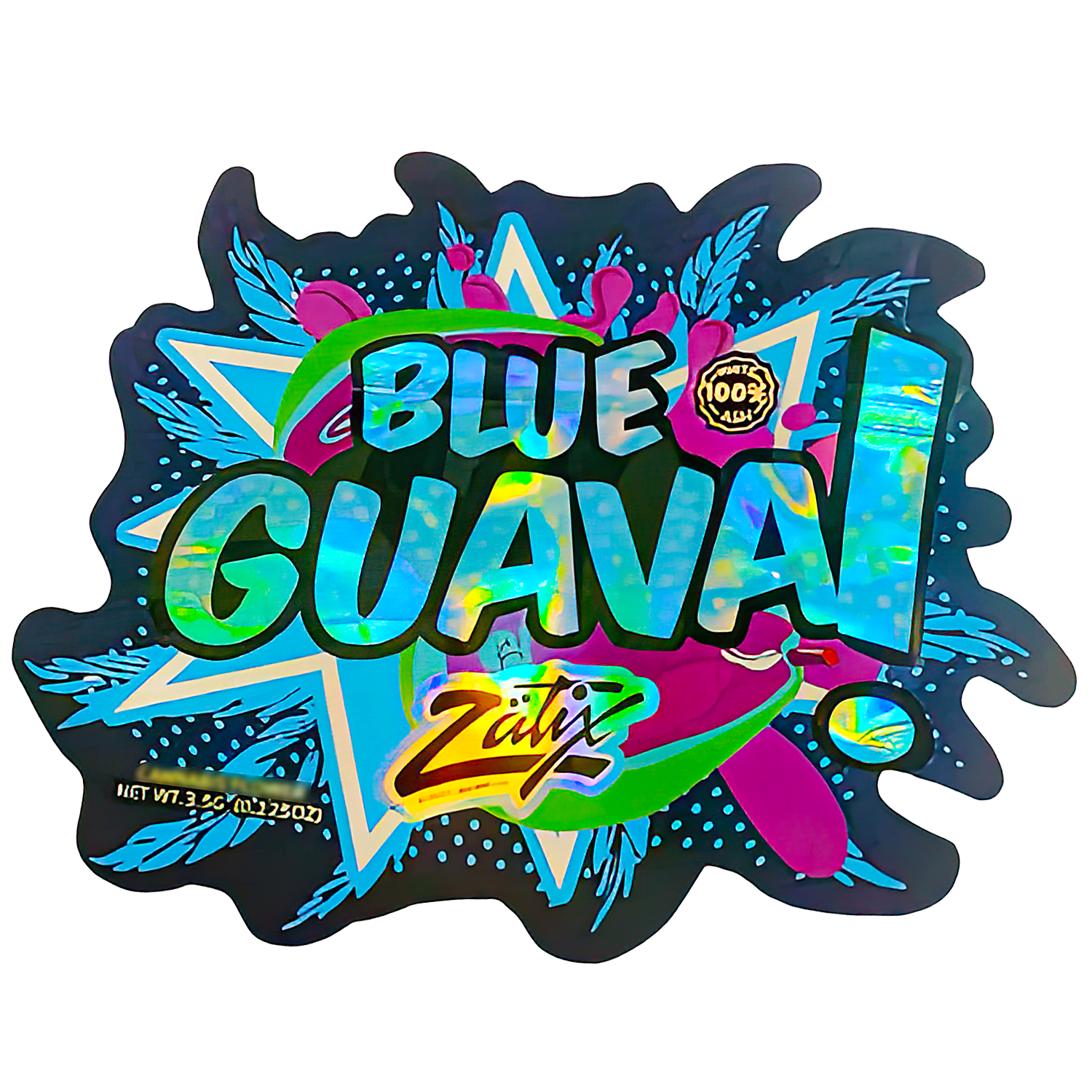 3.5g Shaped Mylar Bag (50 Count) Blue Guava Zatix MB35-SHAPE-091