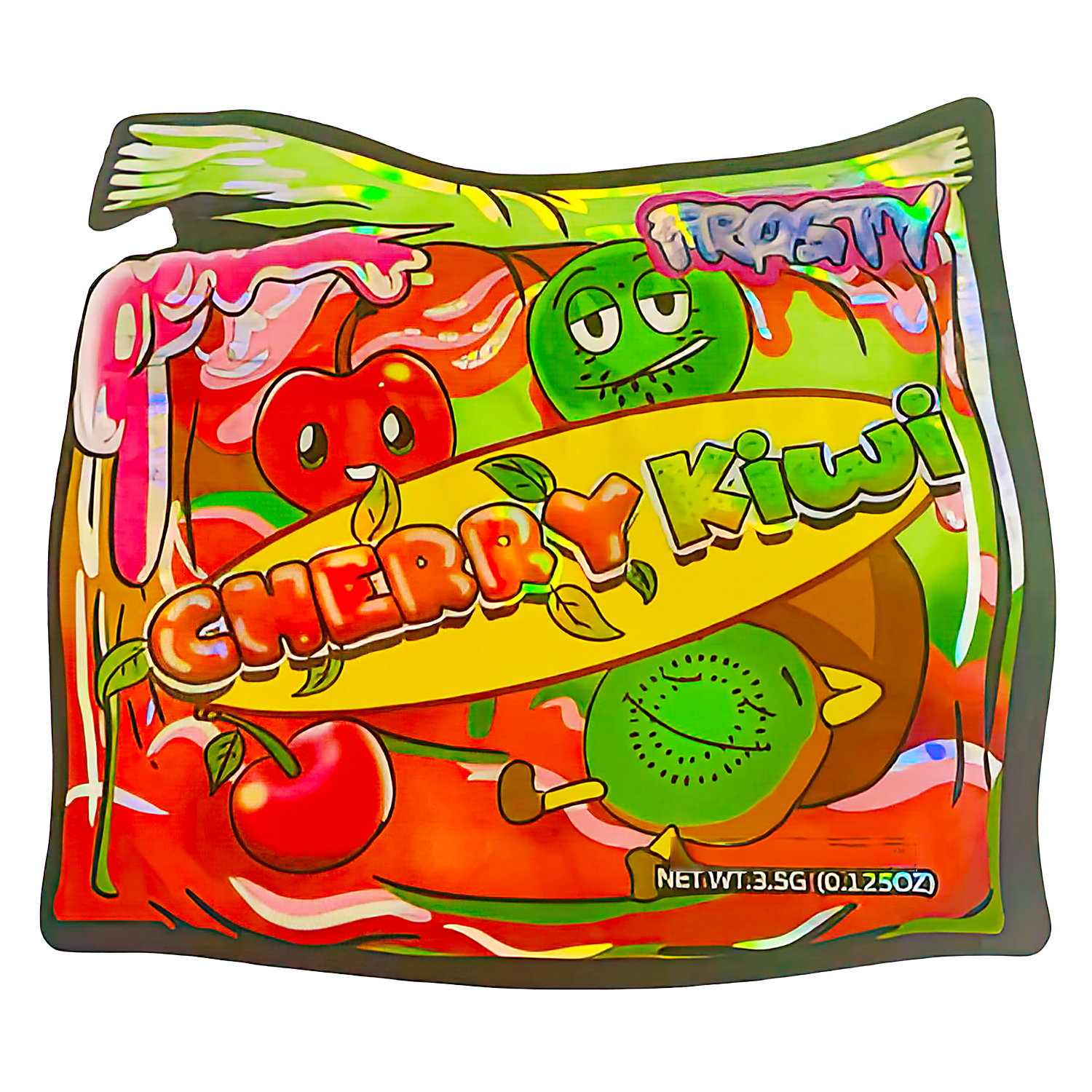 3.5g Shaped Mylar Bag (50 Count) Frosty Cherry Kiwi MB35-SHAPE-098