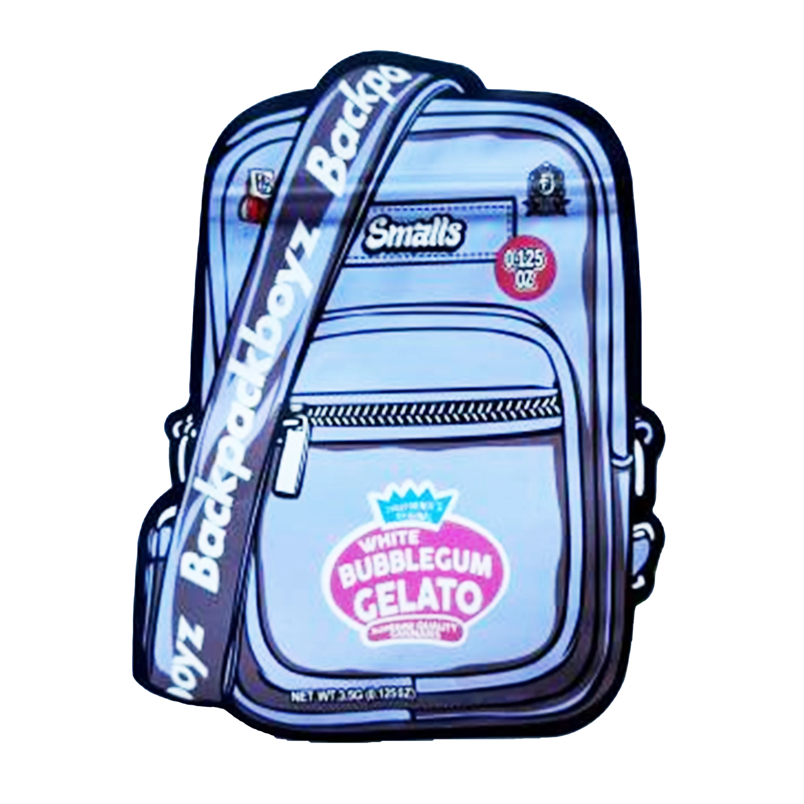 3.5g Shaped Mylar Bag – Premium Smell-Proof Packaging – Backpack Boyz White Bubblegum Gelato (50 Count) SMB-35G-046