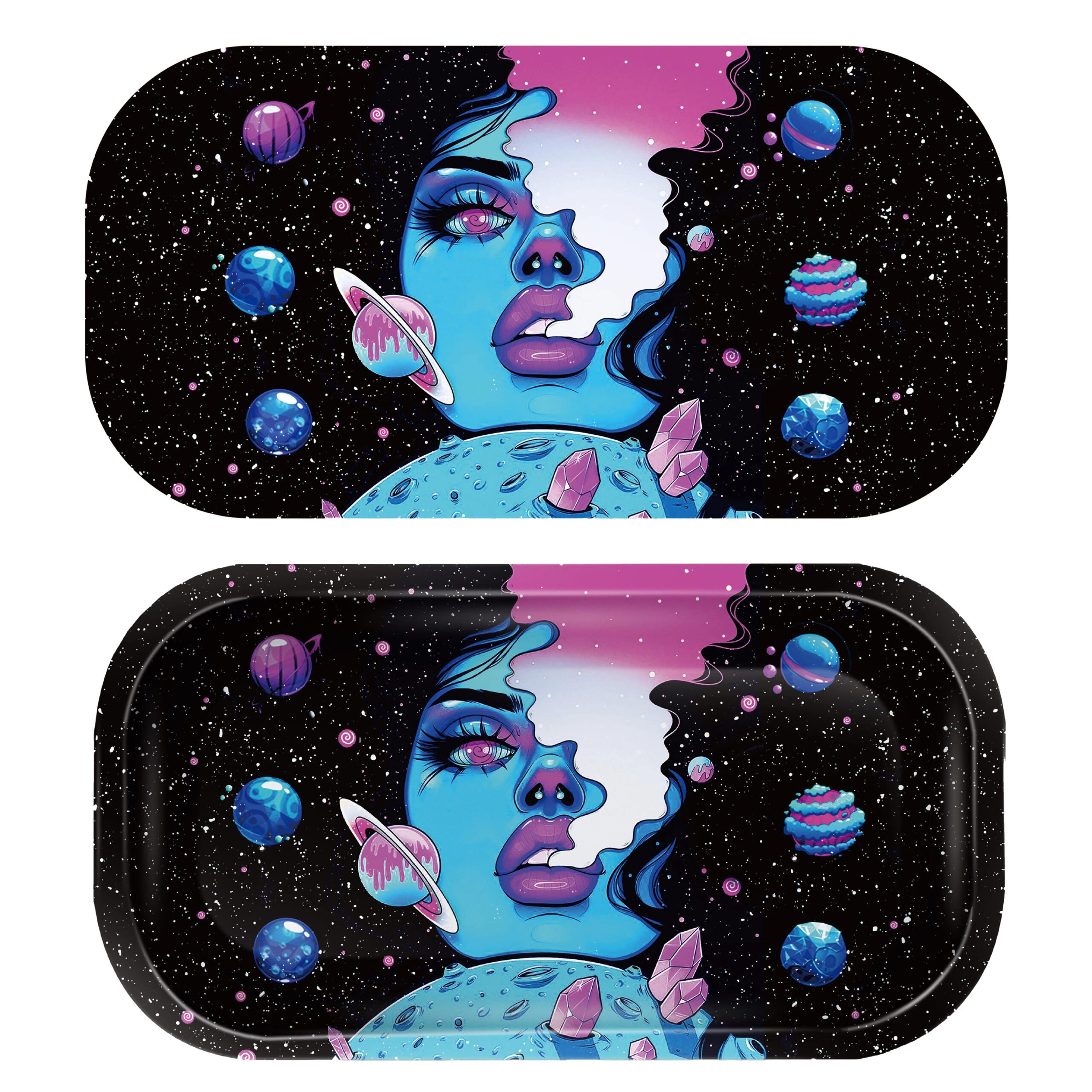 GLMT-027 Mini Magnetic 3D Tray with Lid – Get Lost Galaxy Blue Smoking Girl
