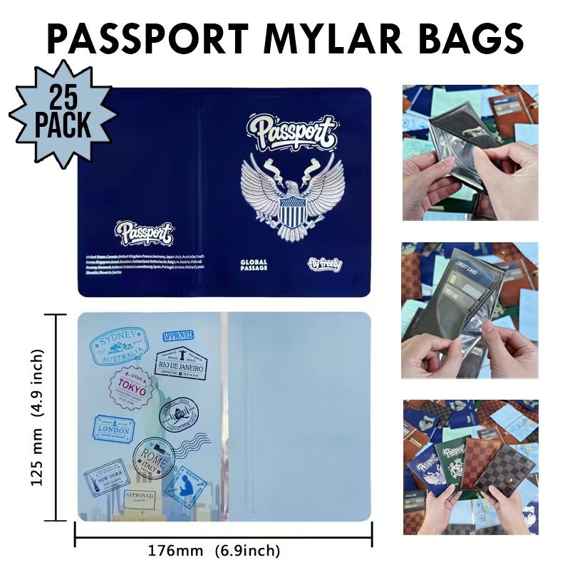 3.5g Passport or Wallet Mylar Bag (25 Count) (Blue Passport) PASSPORT-001