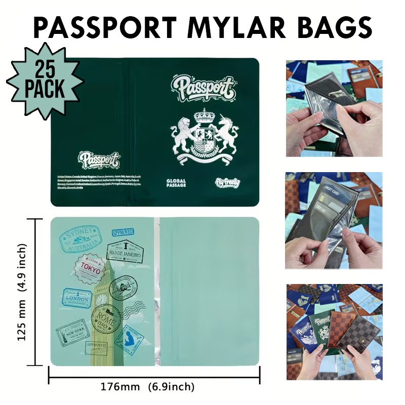 3.5g Passport or Wallet Mylar Bag (25 Count) (Green Passport) PASSPORT-002