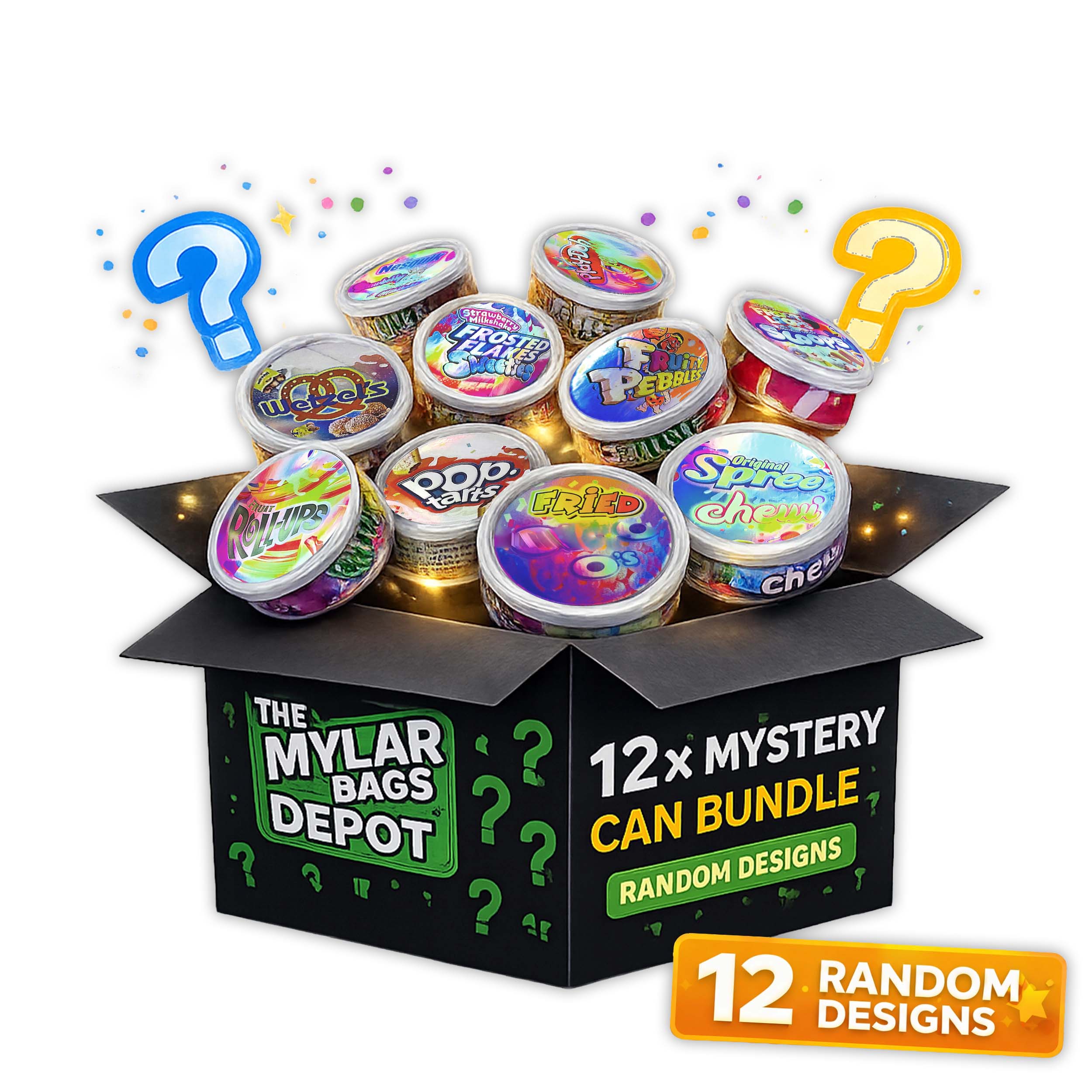 12 Pack – 3.5G Assorted Decorative Pull-Top Tin Can Storage Containers - Random Designs