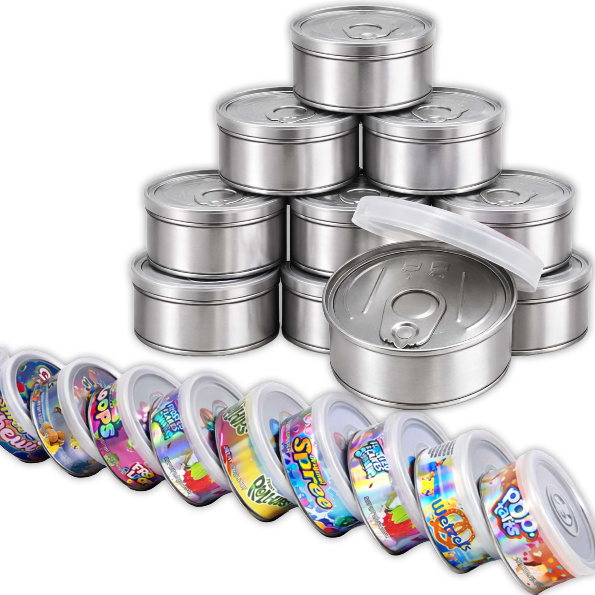 12 Pack – 3.5G Assorted Decorative Pull-Top Tin Can Storage Containers - Random Designs - Image 2