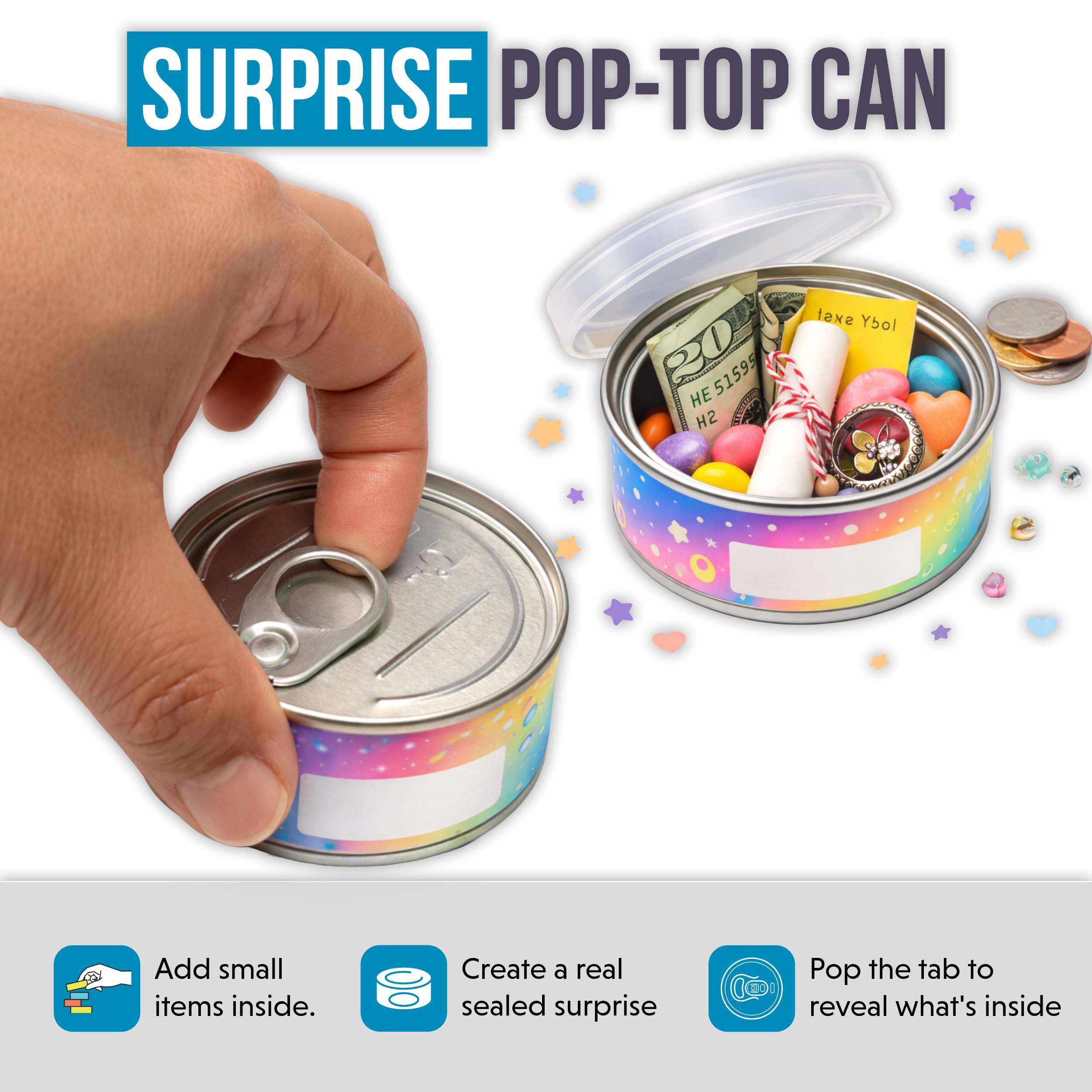 12 Pack – 3.5G Assorted Decorative Pull-Top Tin Can Storage Containers - Random Designs - Image 5