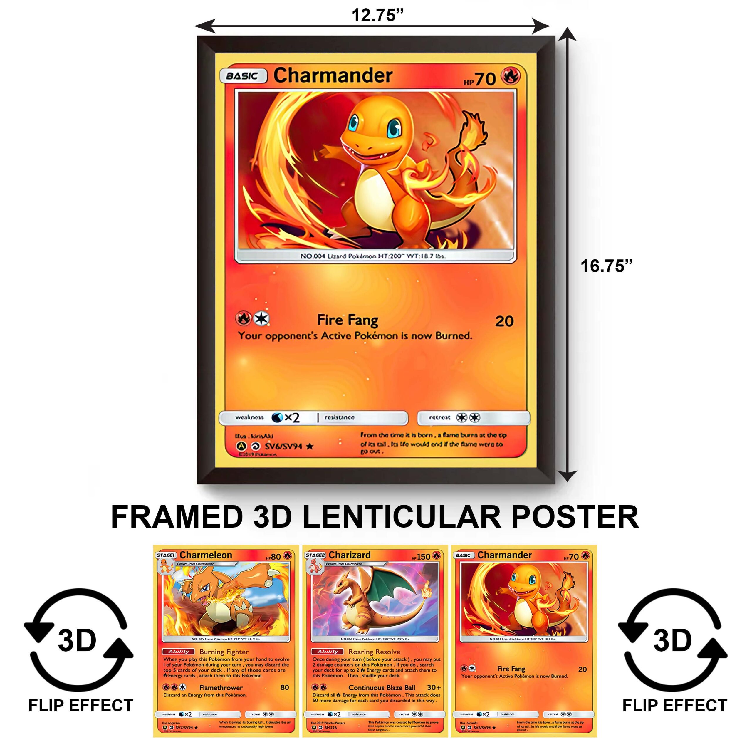 F3DP-013 Anime – Pokemon – Charmander 3D Framed Poster