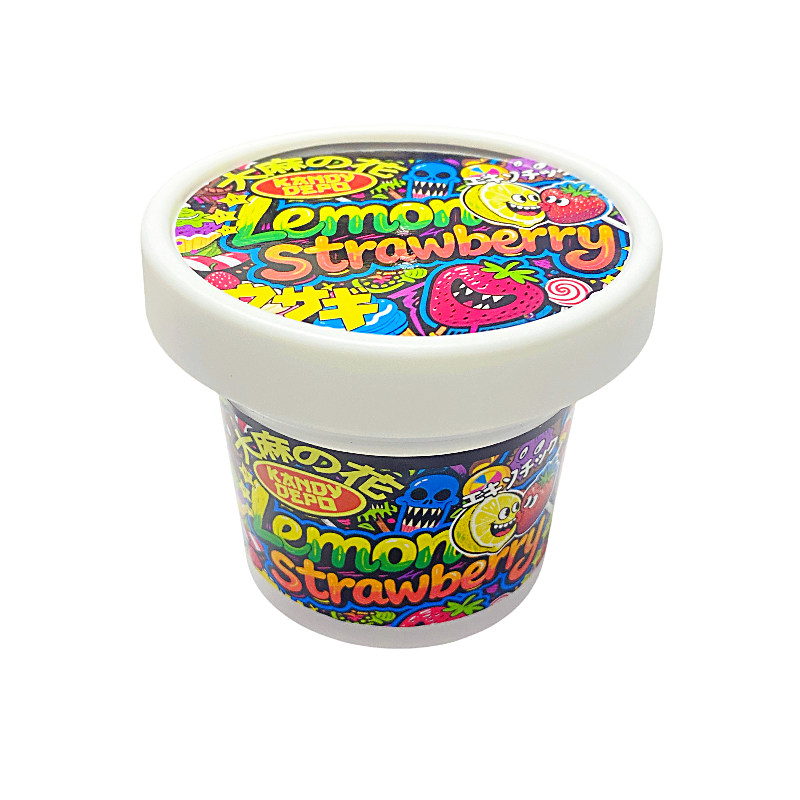 12 Pack – Ice Cream Pint Style Plastic Storage Containers with Lids – Strawberry Lemonade Kandy Depo – ICJAR-010