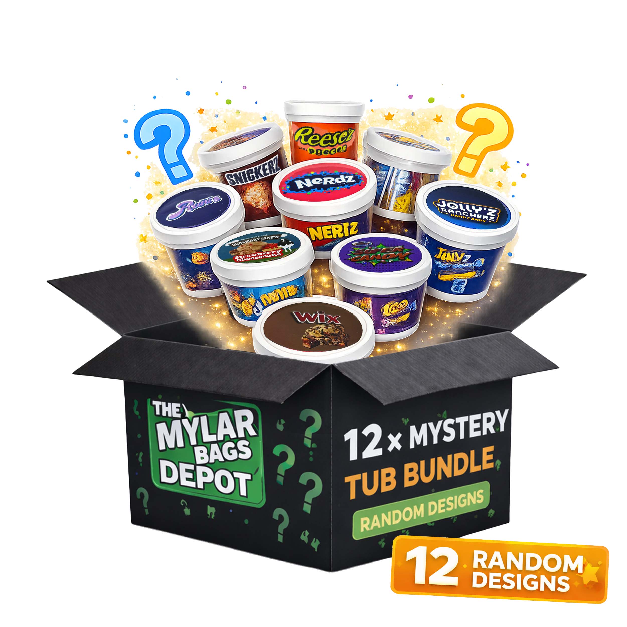 12 Pack – 3.5g Mystery Ice Cream Pint Style Plastic Storage Containers - Random Designs