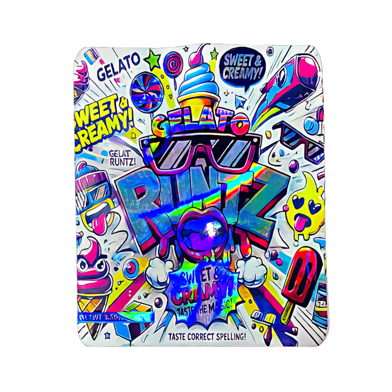 3.5g Shaped Mylar Bag Premium Smell-Proof Packaging - Gelato Runtz Sweet (50 Count) MB35-NSHAPE-006