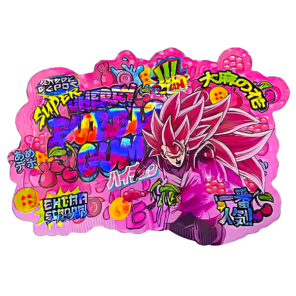 50 Pack - 3.5G Shaped Mylar Bags - Kandy Depo Super Cherry Bubble Gum - MB35-SHAPE-126