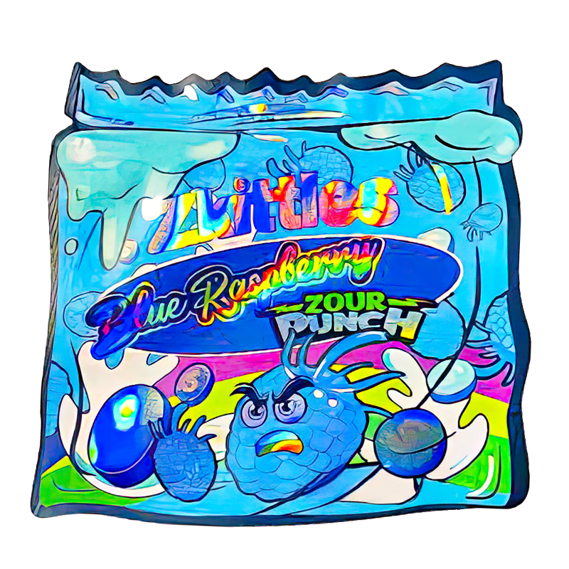 50 Pack – 3.5G Shaped Mylar Bags – Zkittles Blue Raspberry Zour Punch – MB35-SHAPE-132