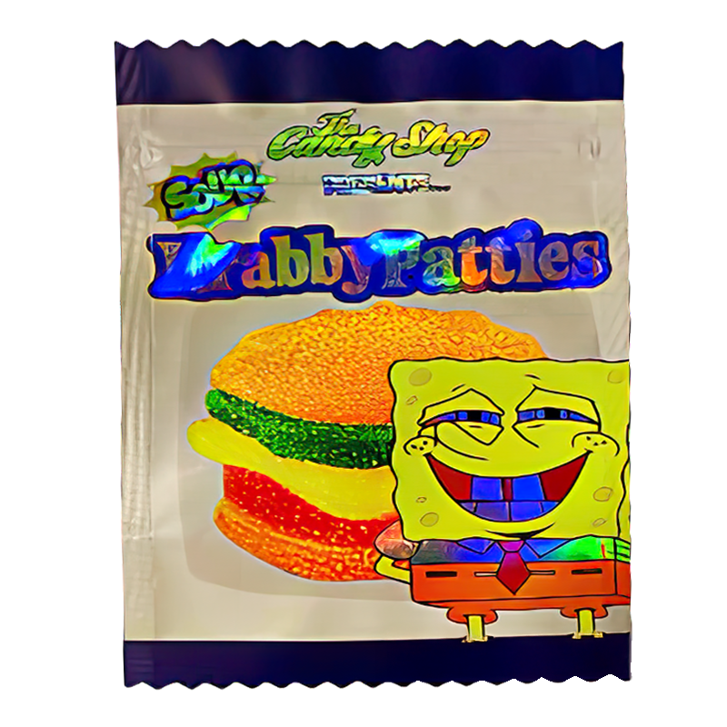 50 Pack – 3.5G Shaped Mylar Bags – The Candy Shop Sour Krabby Patties – MB35-SHAPE-150