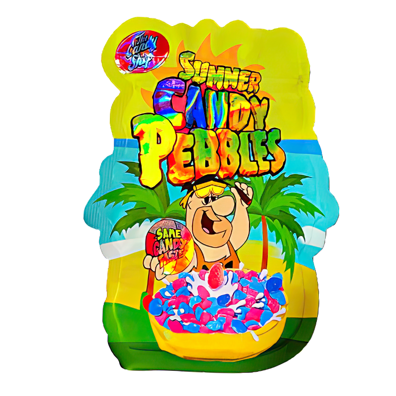 50 Pack – 3.5G Shaped Mylar Bags – The Candy Shop Summer Candy Pebbles – MB35-SHAPE-152