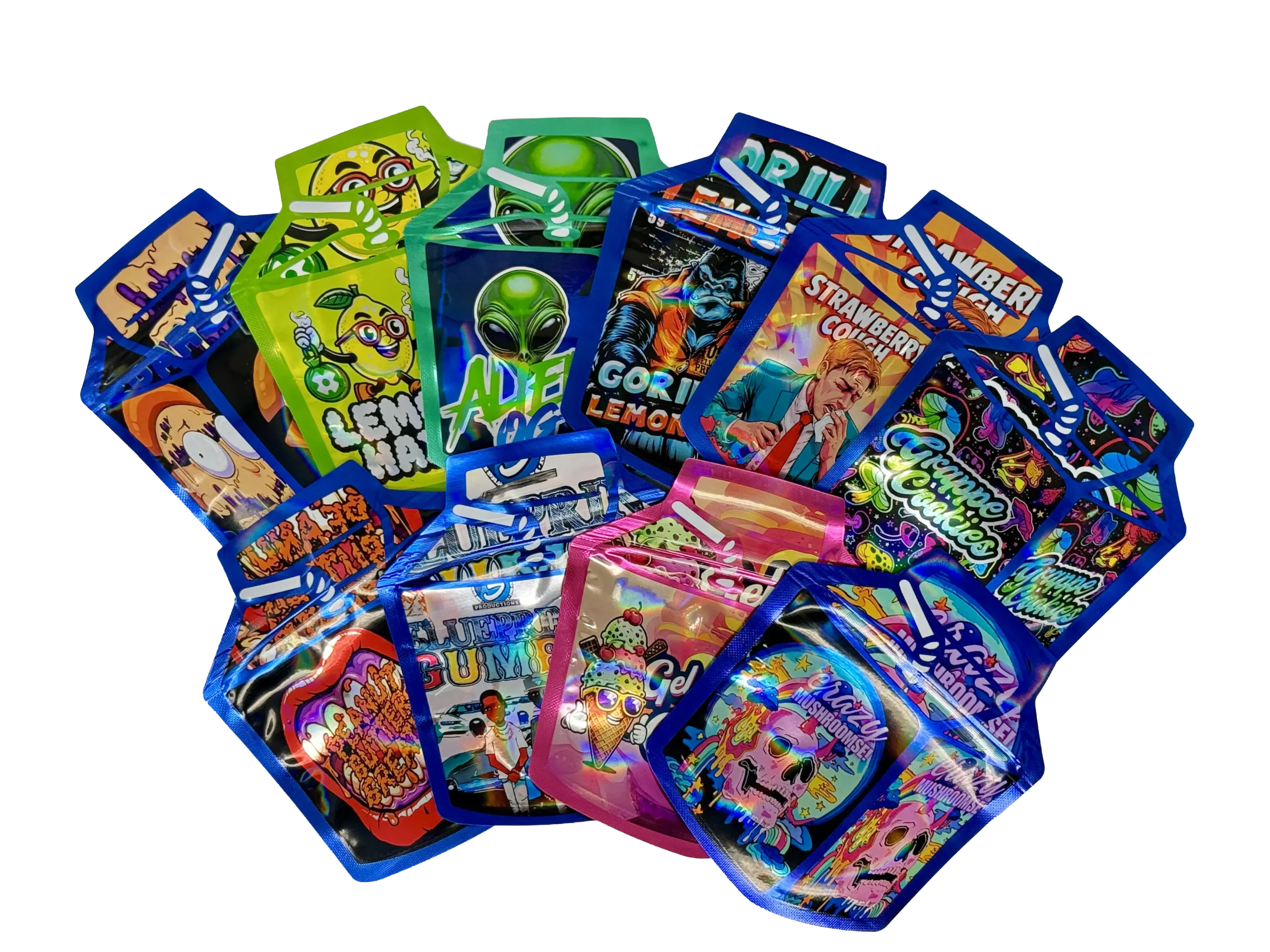(50 Count) 3.5g Mylar Bags Mix Designs (JUICE BOX 1)