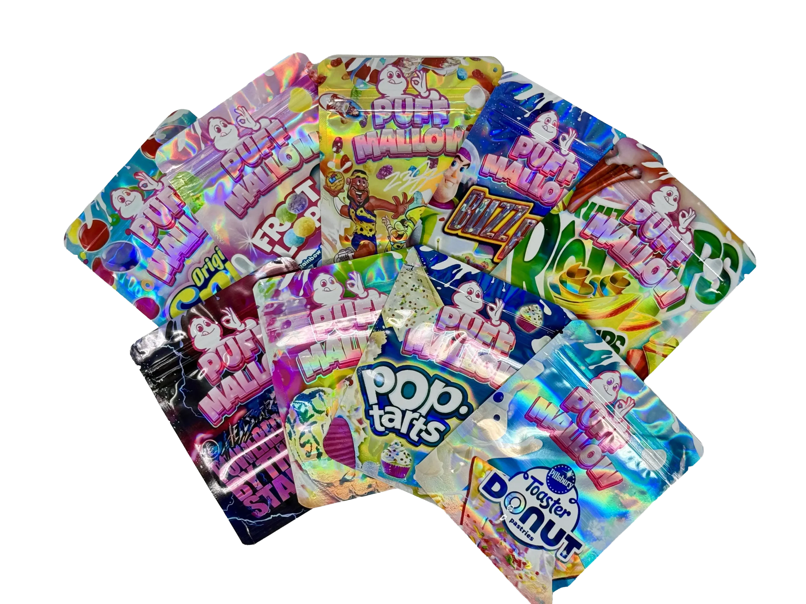 (50 Count) 3.5g Mylar Bags Mix Designs (PUFF MALLOW)