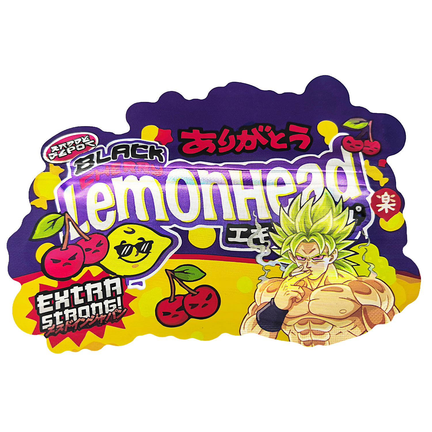 50 Pack – 3.5g Special Die Cut Shaped Mylar Bag – Kandy Depo Black Lemonhead – DBZ-SMB-004