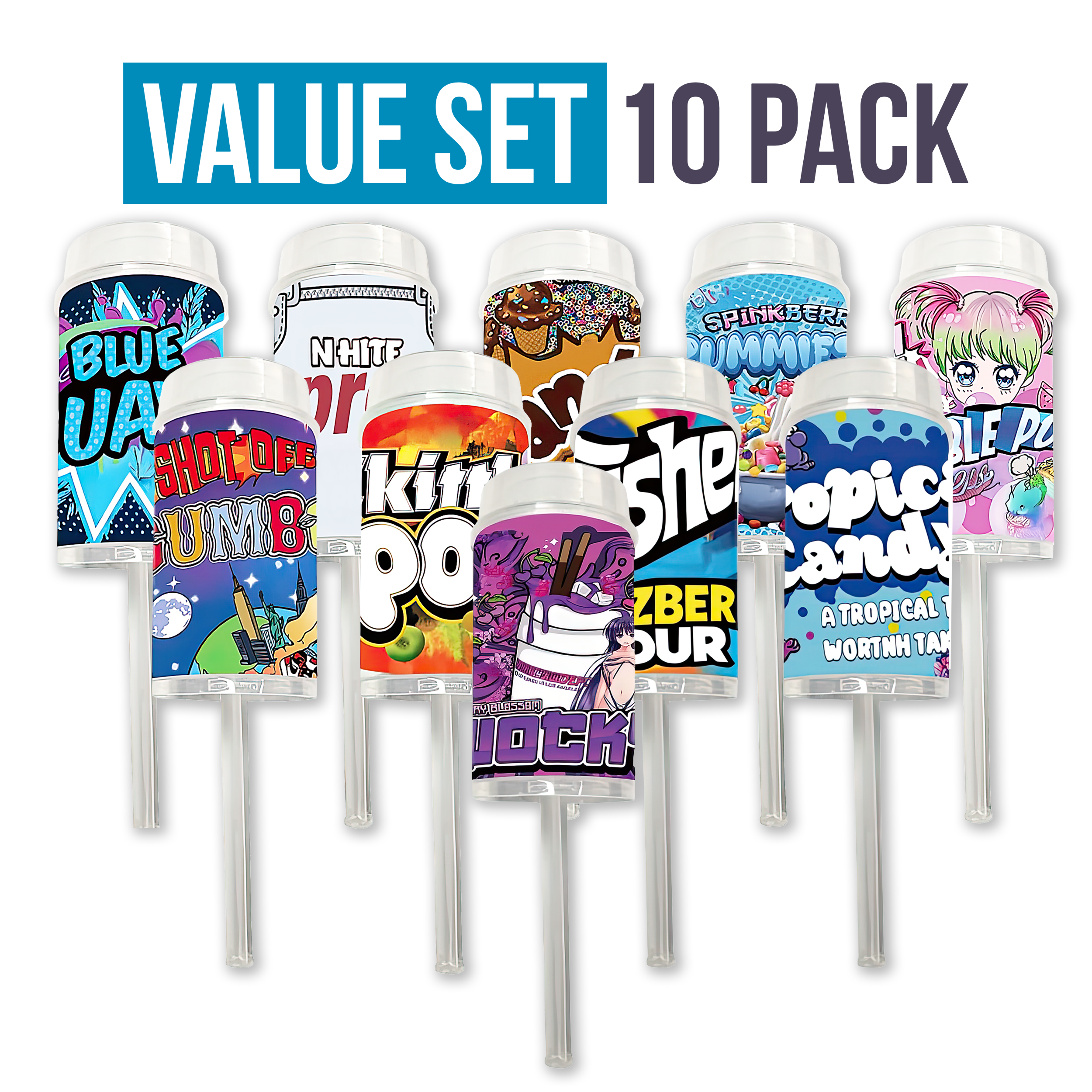 10 Pack - 3.5g Push-Up Jars with Decorative Wrap Labels - Assorted Styles - M10MPUC - Image 3