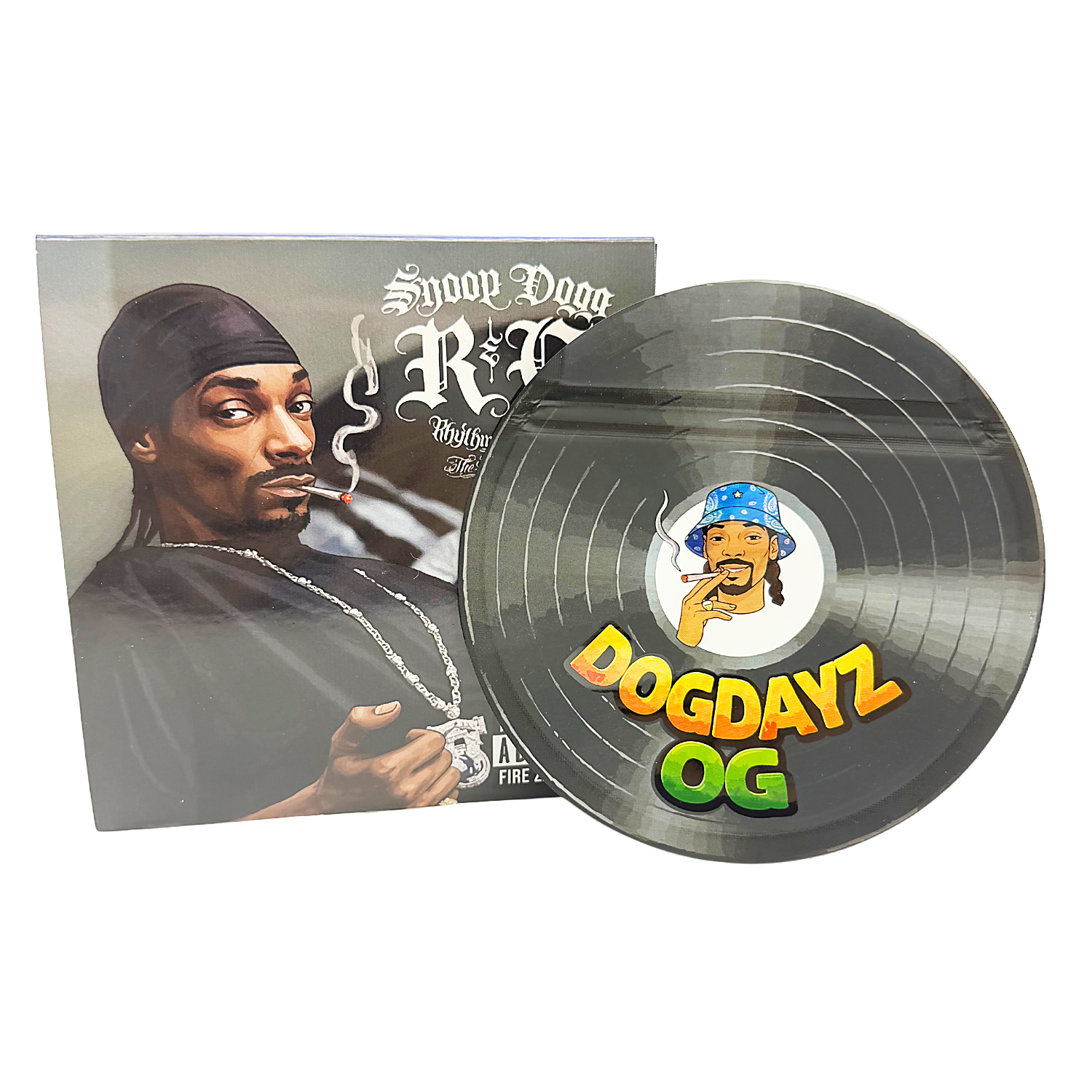 12 Pack – 3.5g Vinyl Record Style Mylar Bags with Matching Boxes – Dogdayz OG – VR-BNB-001