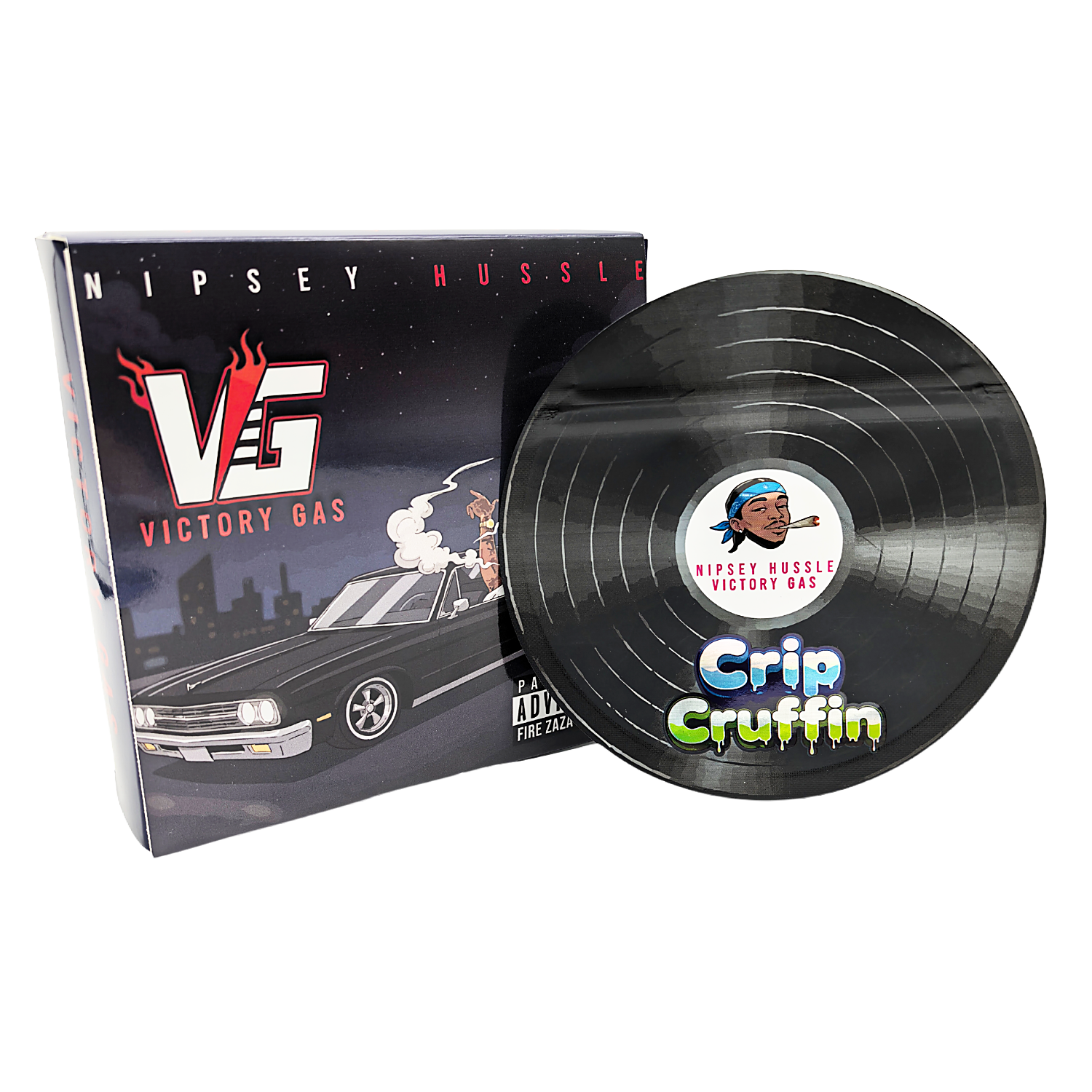 12 Pack – 3.5g Vinyl Record Style Mylar Bags with Matching Boxes – Crip Cruffin – VR-BNB-004