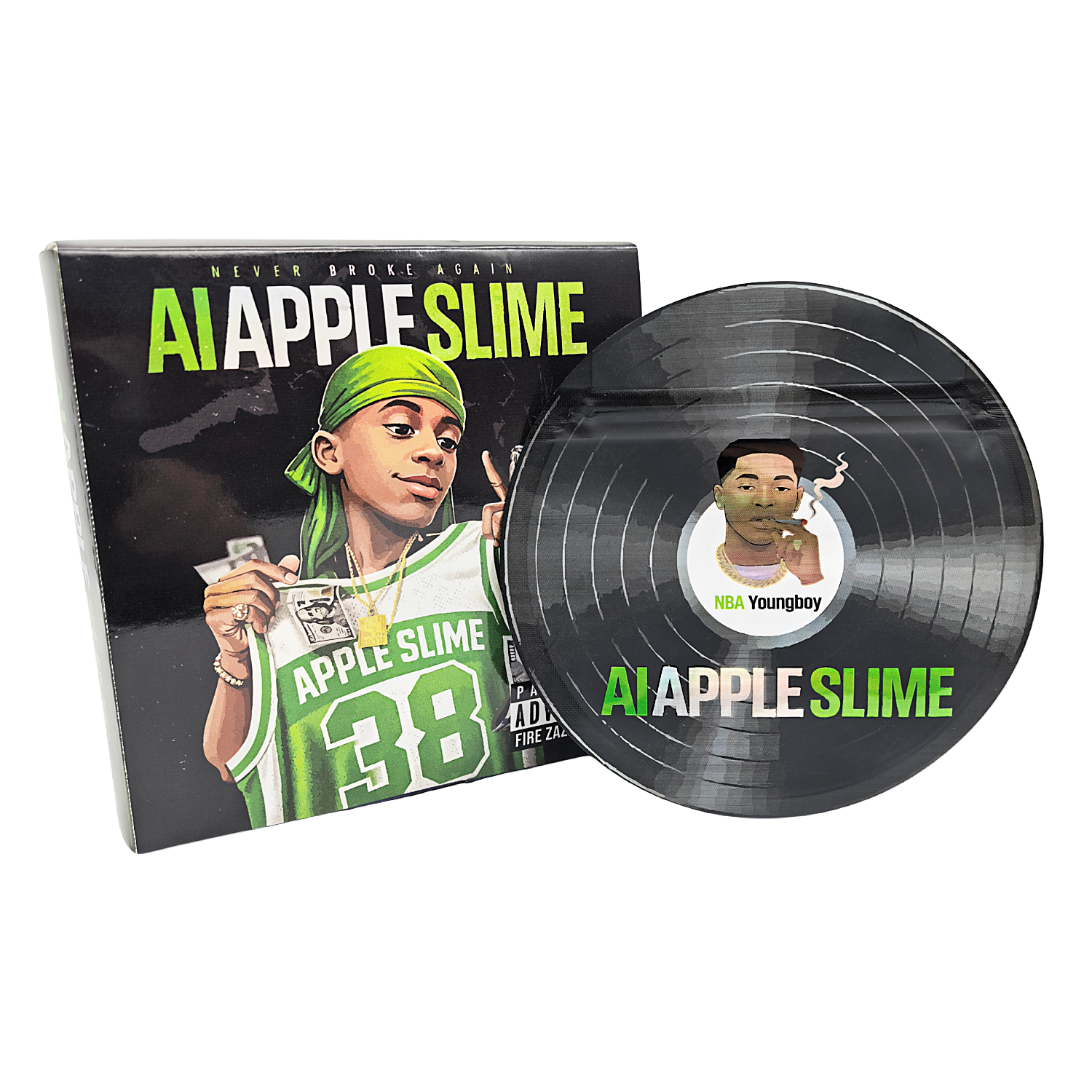 12 Pack – 3.5g Vinyl Record Style Mylar Bags with Matching Boxes – AI Apple Slime – VR-BNB-005