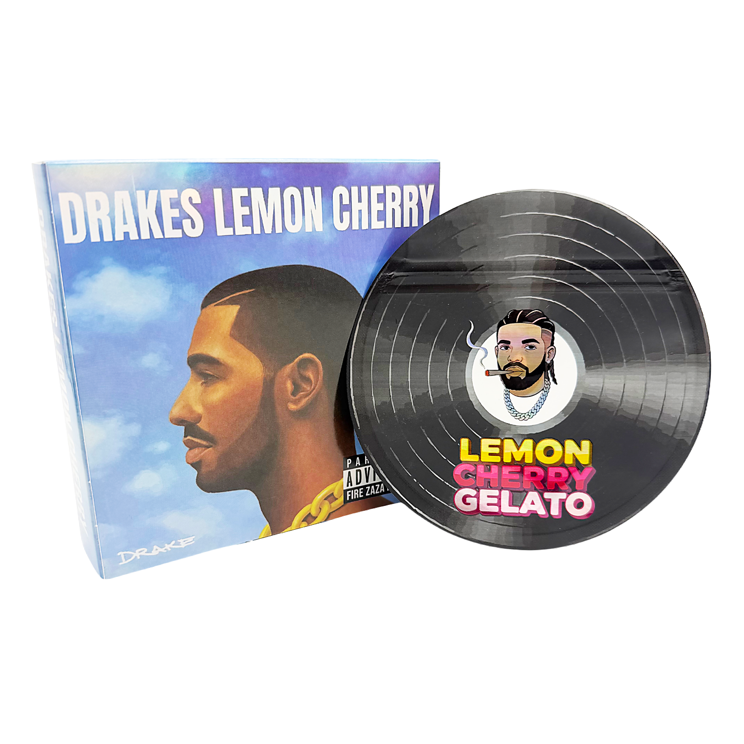 12 Pack – 3.5g Vinyl Record Style Mylar Bags with Matching Boxes – Lemon Cherry Gelato  – VR-BNB-008